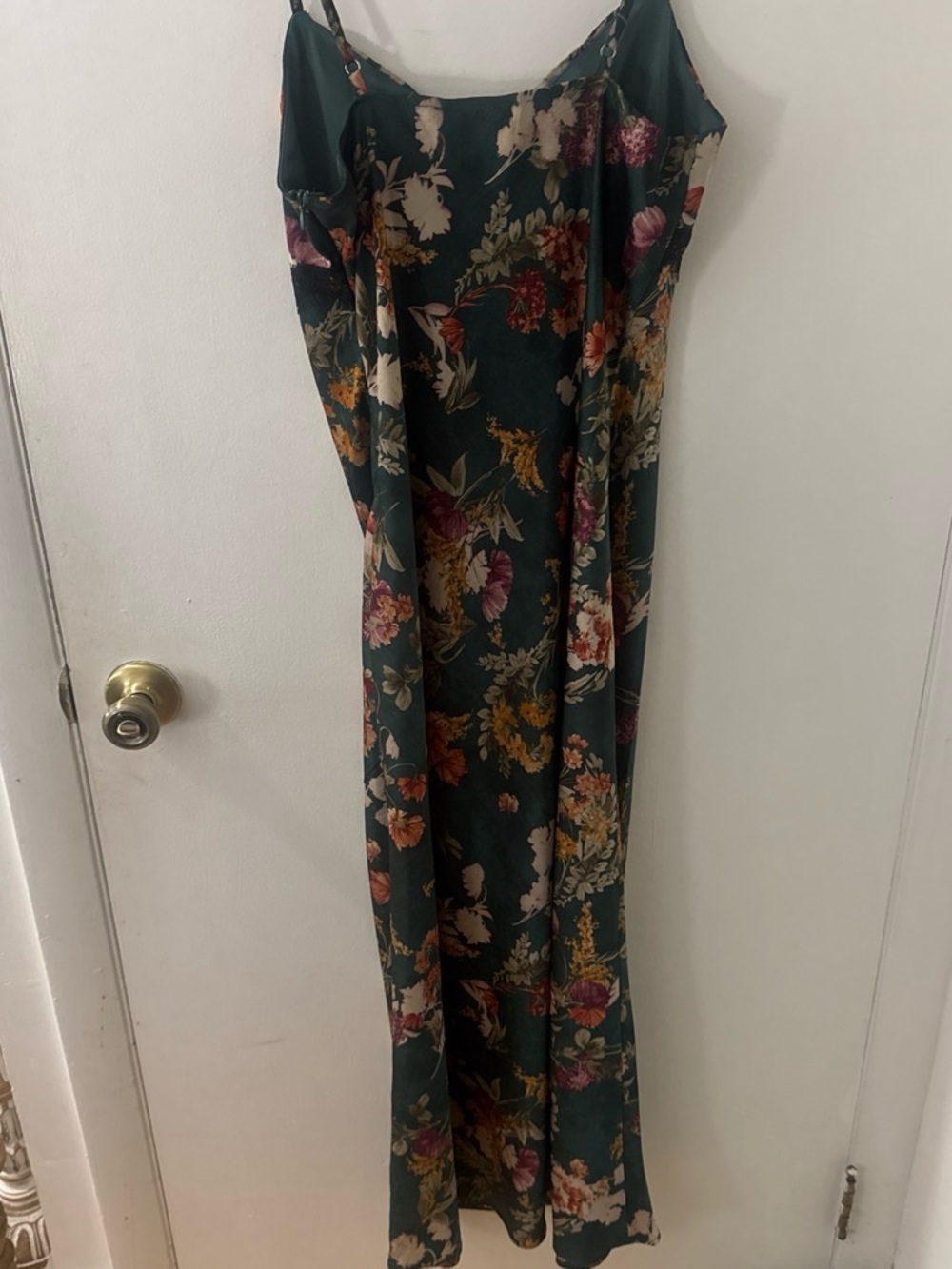 Dark Green Floral Slip Maxi Dress with Lace Trim - Picture 3 of 4